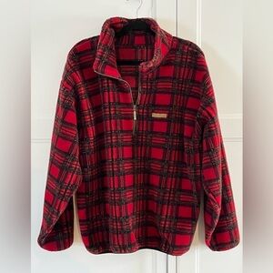Louis Garneau Red and Black Plaid Polar Fleece Quarter-Zip Pullover size XL